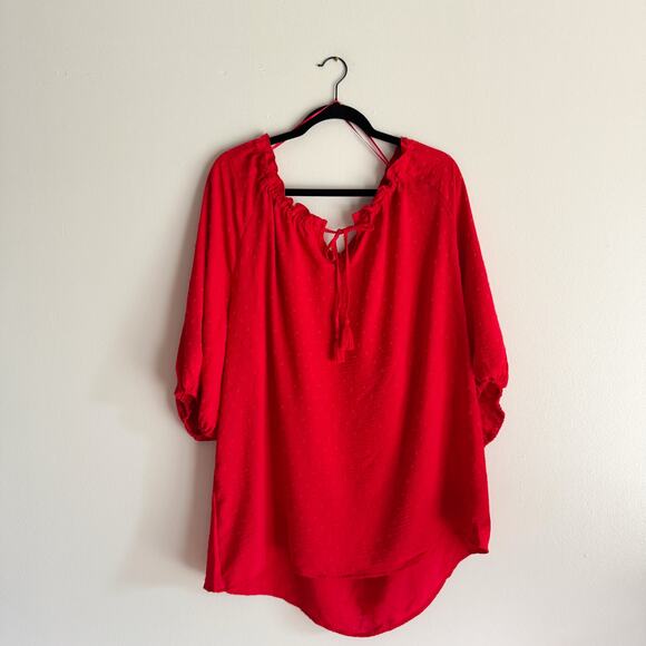 89th & Madison Red Swiss Dot Tie Neck Blouse - 1X - NWT - Picture 1 of 7